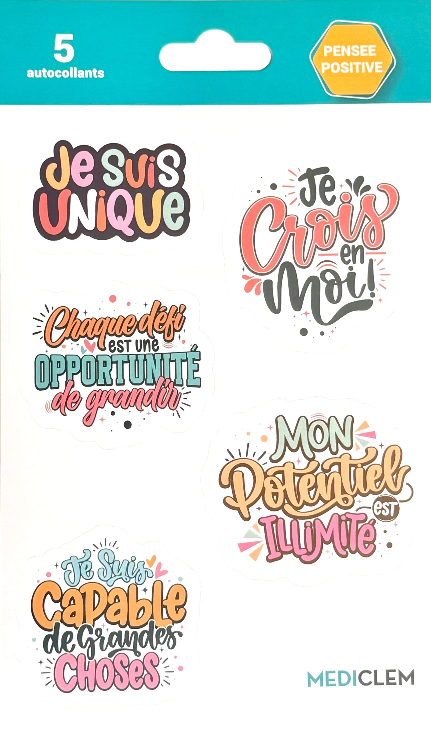 Sheet of 5 POSITIVE THINKING stickers