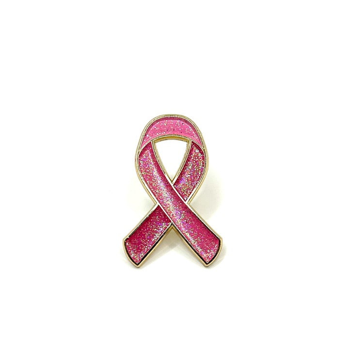 GLITTERY PINK RIBBON Pin - Breast Cancer