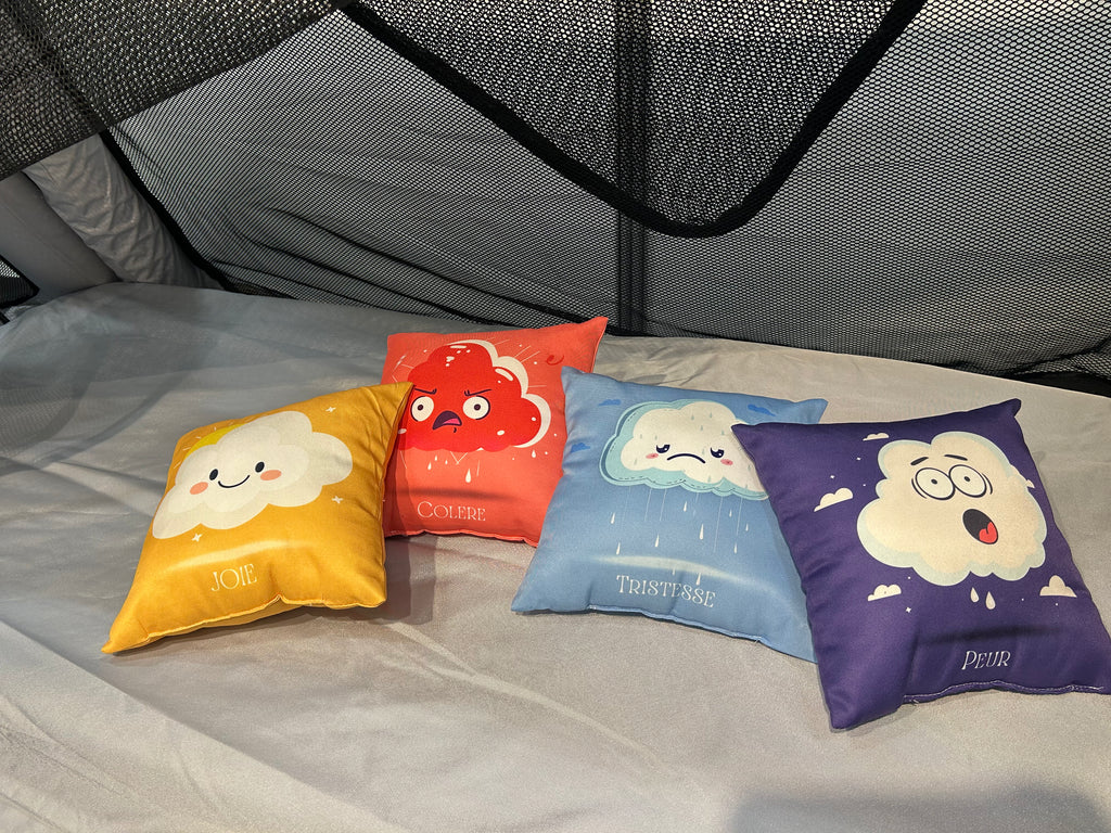 LOT DE 4 COUSSINS EMOTIONS JOIE, COLERE, TRISTESSE, PEUR